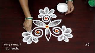 2 Creative BEGINNERS Daily kolam rangoli designs  Easy amp simple muggulu  Apartment rangoli [upl. by Olenka]