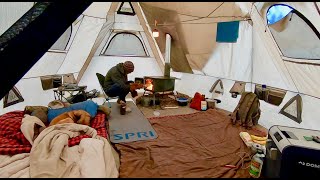 LIVING IN A TENT w WOOD STOVE IN COLORADO RELAXING MORNING W MY DOG NEXT TO A WARM STOVE [upl. by Aloek]