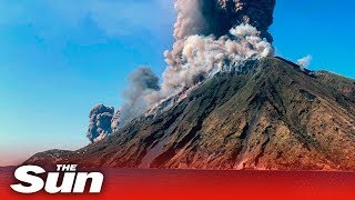 Moment Stromboli volcano erupts in Italy [upl. by Elamor480]