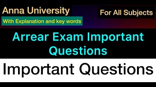 All Subjects Arrear Exam  Important Questions  Anna University  Tamil [upl. by Lebatsirc956]