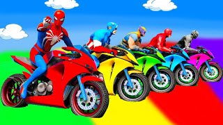 الأبطال الخارقين على القضبان دوامة قمع جسر 🚴‍♂️ SPIDER MANon Motorcycle in Spiral Bridge Stunt Rid [upl. by Ennoryt]