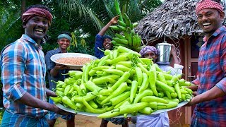 MIRCHI amp RAW BANANA BAJJI  1000 Bajji Making in Village  Milagai Vazhakkai Bajji  Rainy Snacks [upl. by Zetra]