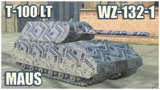 Maus WZ1321 amp T100 LT • WoT Blitz Gameplay [upl. by Ratcliff]