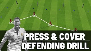 Press amp Cover Defending Drill  Defending As A Team  FootballSoccer  U8 U9 U10 [upl. by Godfree]