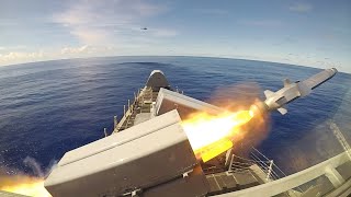 Independencevariant Littoral Combat Ship Launches a Naval Strike Missile [upl. by Bijan]