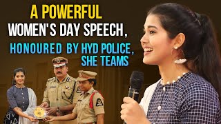 A Powerful Womens Day SpeechTejaswiniManognaHonoured by Hyd PoliceShe Teams [upl. by Kitarp]