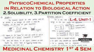 Solubility  Partition Coefficient  physicochemical properties P2  L4 U1  Medicinal Chem 1 [upl. by Wey]