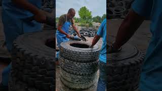 cutting tire by hand machine easily viralvideo automobile rotatingtire cuttingmachinesshorts [upl. by Stark464]