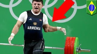 Horror weightlifting injury Armenian weightlifter’s elbow goes snap at Rio 2016 Olympics  TomoNews [upl. by Nyladnarb912]