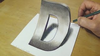 How to Draw 3D Letter  Trick Art Drawing  Anamorphic Illusion [upl. by Esahc]