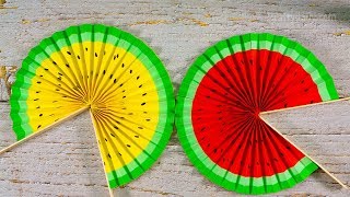 Cute Paper Pop Up Fans  DIY Watermelon Hand Fans  Paper Fan Decorations [upl. by Rosa]