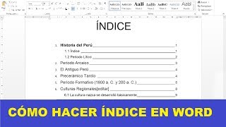 CÓMO HACER UN ÍNDICE EN WORD [upl. by Hsivat579]