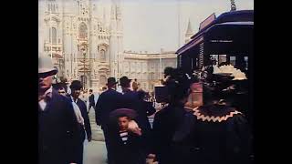 Piazza Duomo  Milano 1896  speed corrected w added sound colorized [upl. by Nivrem]