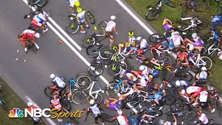 Second massive crash leads to pileup in Stage 1 of the 2021 Tour de France  Cycling on NBCSports [upl. by Giza]