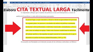 NORMAS APA HACER UNA CITA TEXTUAL 40 PALABRAS O MÁS EN WORD SÉPTIMA EDICIÓN 7ma PASO A PASO [upl. by Ailecnarf64]