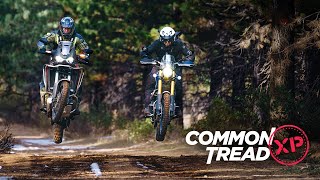 Motorcycles Snow Mountains Honda Africa Twin 1100 vs Triumph Scrambler 1200 XE  Common Tread XP [upl. by Mazonson32]