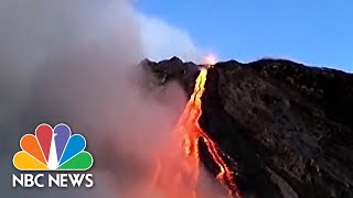 Watch Drone Video Of Italys Erupting Stromboli Volcano [upl. by Aiela134]