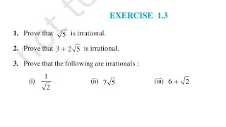 EXERCISE 13 MATHS CLASS 10th NCERT SOLUTION  Prove that irrational No [upl. by Aramaj950]