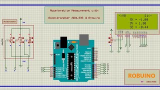 Accelerometer adxl335 Lcd using Arduino amp simulation proteus [upl. by Nidnarb]