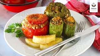 Gemista  Greek traditional recipe for stuffed vegetables with rice vegan version  Fresh Piato [upl. by Onailil931]