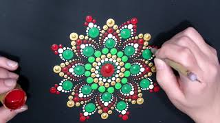 Classic Christmas Colors Step By Step Dot Mandala Tutorial  How To Paint Dot Mandalas Lydia May [upl. by Rostand]