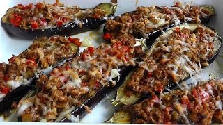 Lamb Mince stuffed Aubergines How to cook video recipe [upl. by Ocirrej]