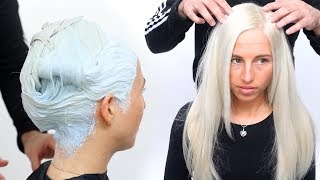 HOW TO COLOR HAIR WHITE  WHITE HAIR COLOR TUTORIAL [upl. by Leinaj]