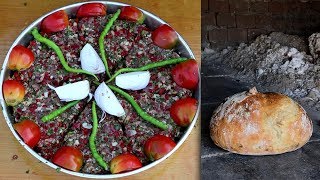 TAŞ FIRINDA KÖY EKMEĞİ ve TEPSİ KEBABI YAPIMI  Cook village bread and tray kebab in brick oven [upl. by Nananne]