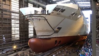 Spectacular Indoor Ship Launch LNG Ferry HONFLEUR for Brittany Ferries  FSG Flensburg [upl. by Asilef]