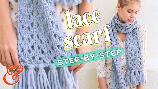 How to Knit a Chunky LACE SCARF for Beginners [upl. by Ibbison344]