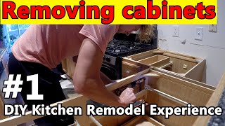 Removing Kitchen Cabinets  DIY Kitchen Remodel Experience 1 [upl. by Hyrup259]