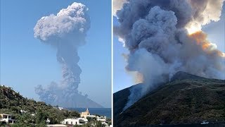 Massive volcanic eruption sparks panic on Stromboli [upl. by Leopoldine]