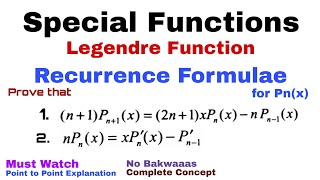 34 Recurrence Formulae for Legendre Polynomial  Proof1 amp 2  Most Important [upl. by Delwyn242]