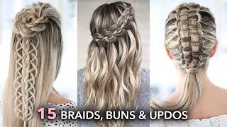 15 Beautiful Braids Buns and Updos  Easy Hairstyle Tutorial [upl. by Leinehtan]